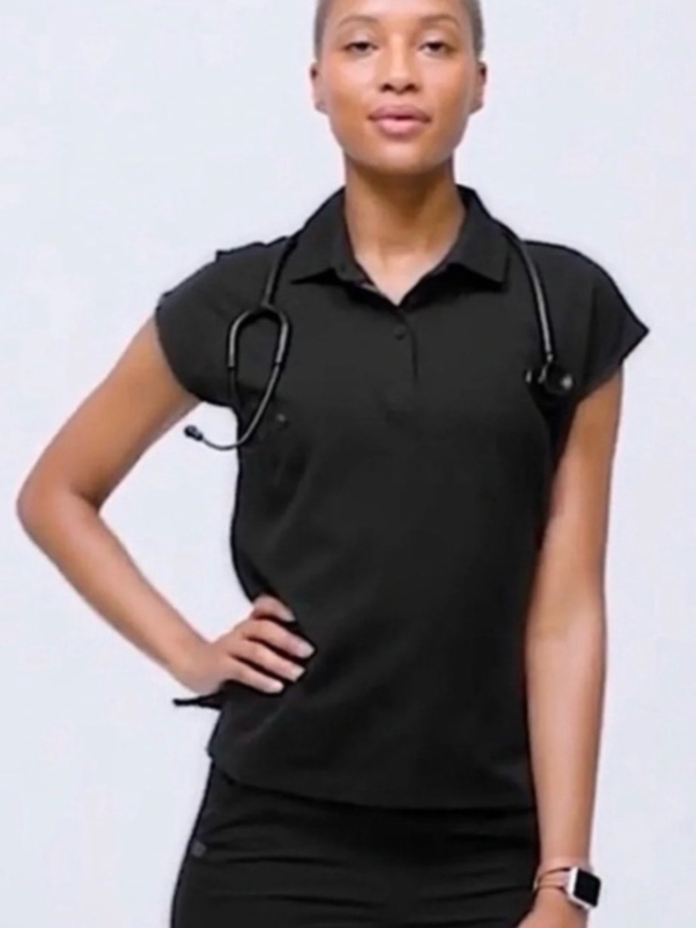 FIGS PRO Scrub Polo Top Technical Pique Ella  Black Women’s Large NWT